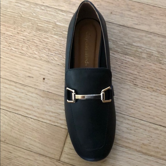 Black Gold Tone Horsebit Loafer Low Heel Sandal - Picture 5 of 6